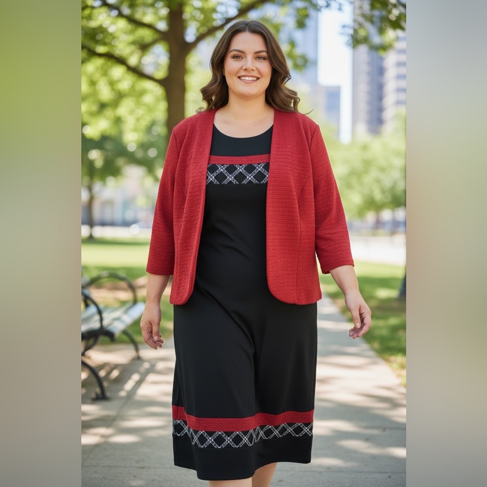 Maya Brooke Black and Red Maxi Dress with Red Blazer